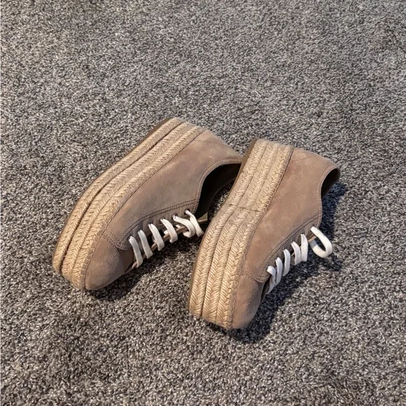 New Miu Miu Beige sand Espadrilles lace up platform shoes.